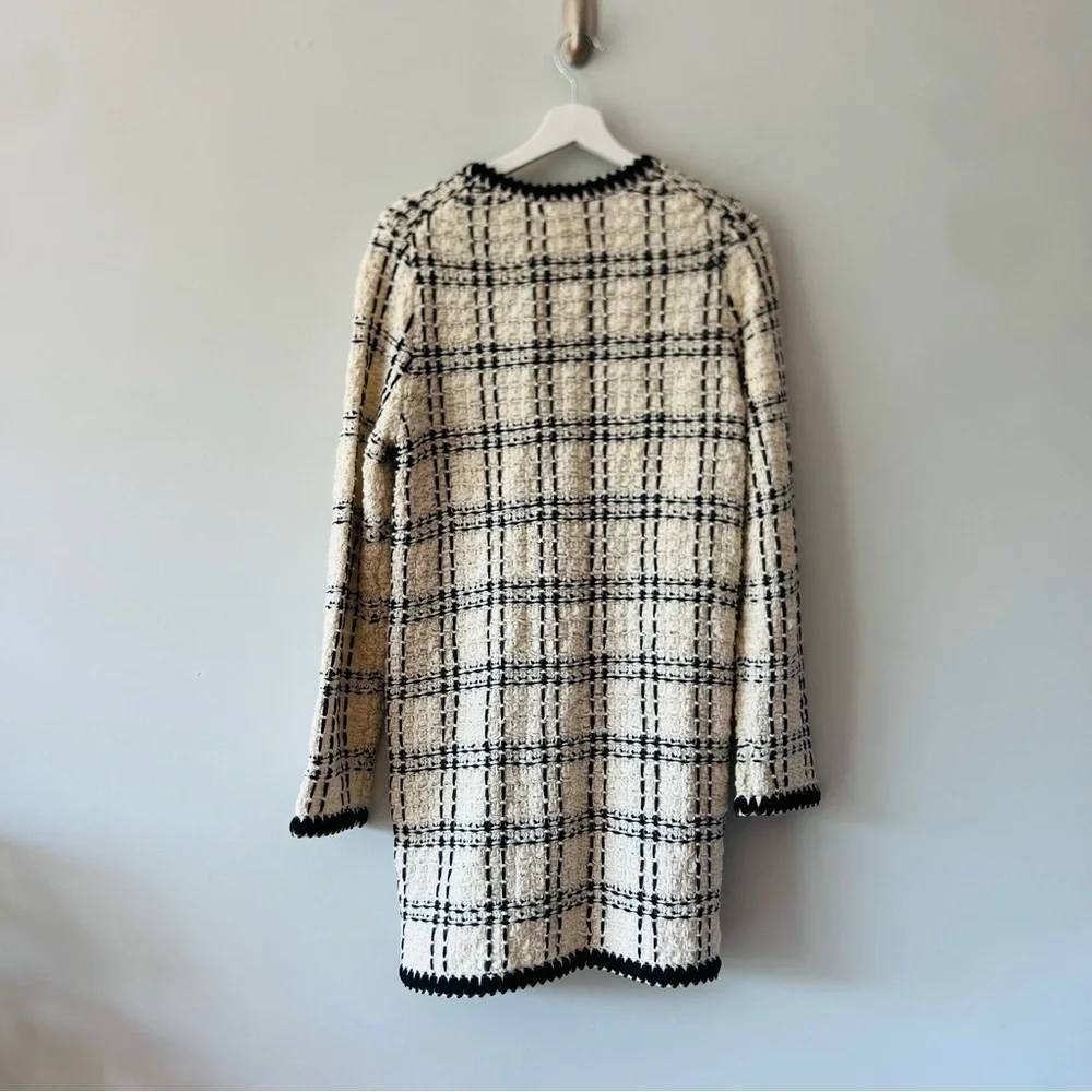 Tory Burch Kendra Tweed Jacket Coat Black Cream Fringed Size M​​